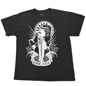Fatal Clothing Shirt Mens Large Black Graphic EST 2004‎ Double Sided Pinup Art